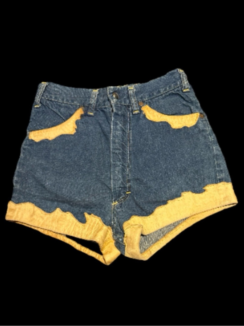 Vintage Western Beige Leather Accents Denim Shorts ~ Hot Pants~ Size 26